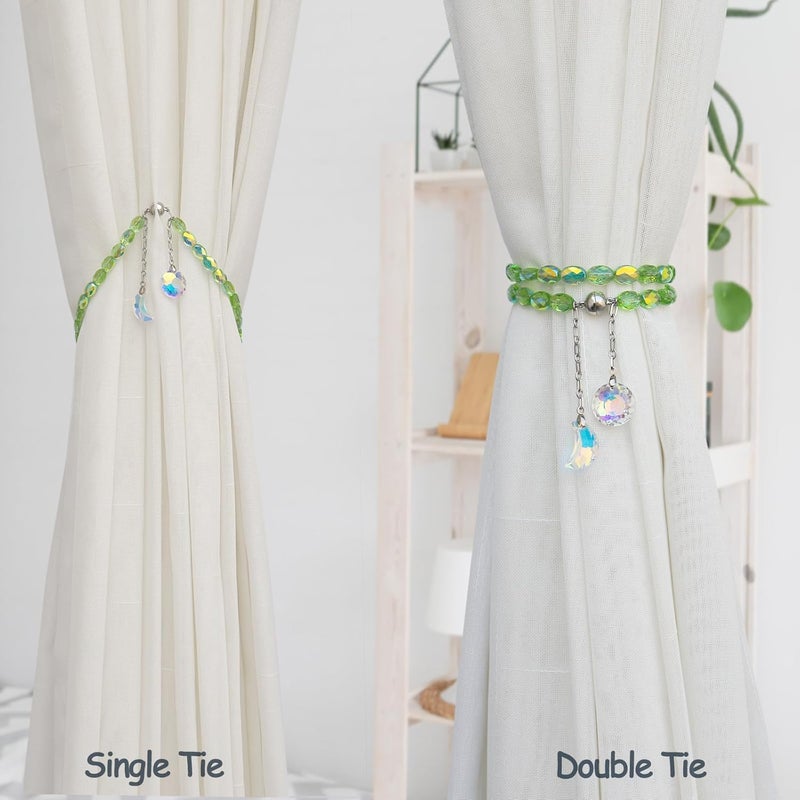 Pedobo Magnetic Curtain Tiebacks, 2 Pack Crystal Beaded Sun & Moon Pendants Sheers/Draperies Holdbacks for Window Home Office Decor (Green) - Image 4